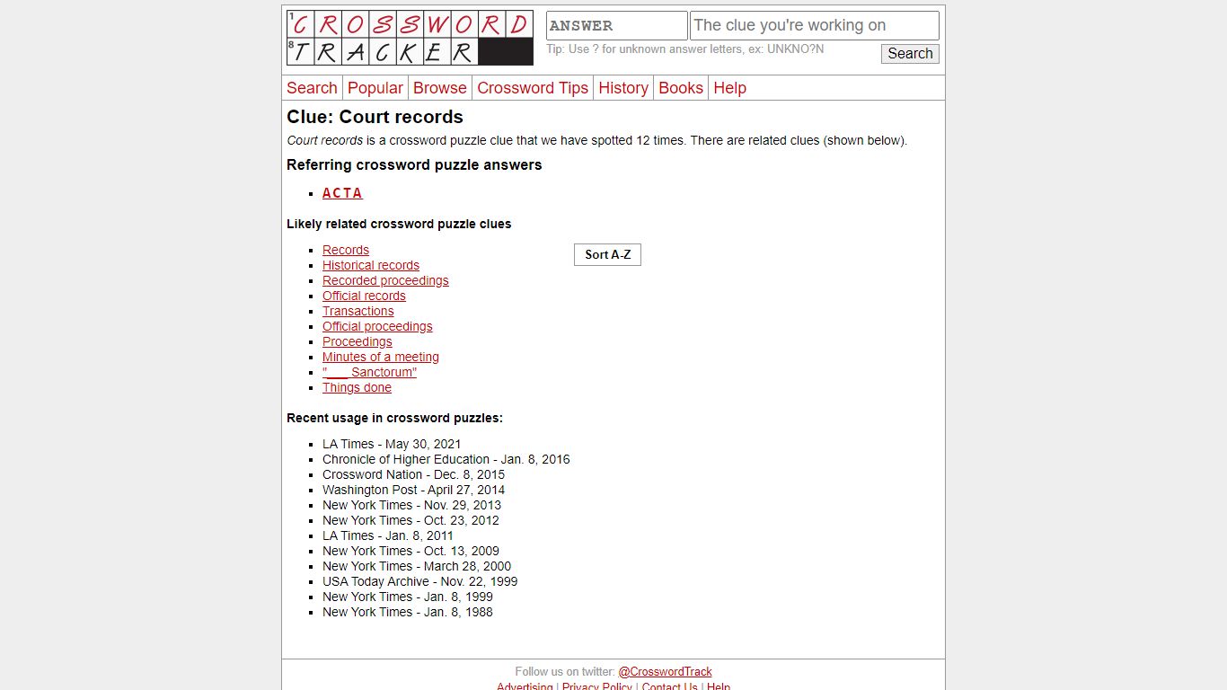 Court records - crossword puzzle clue