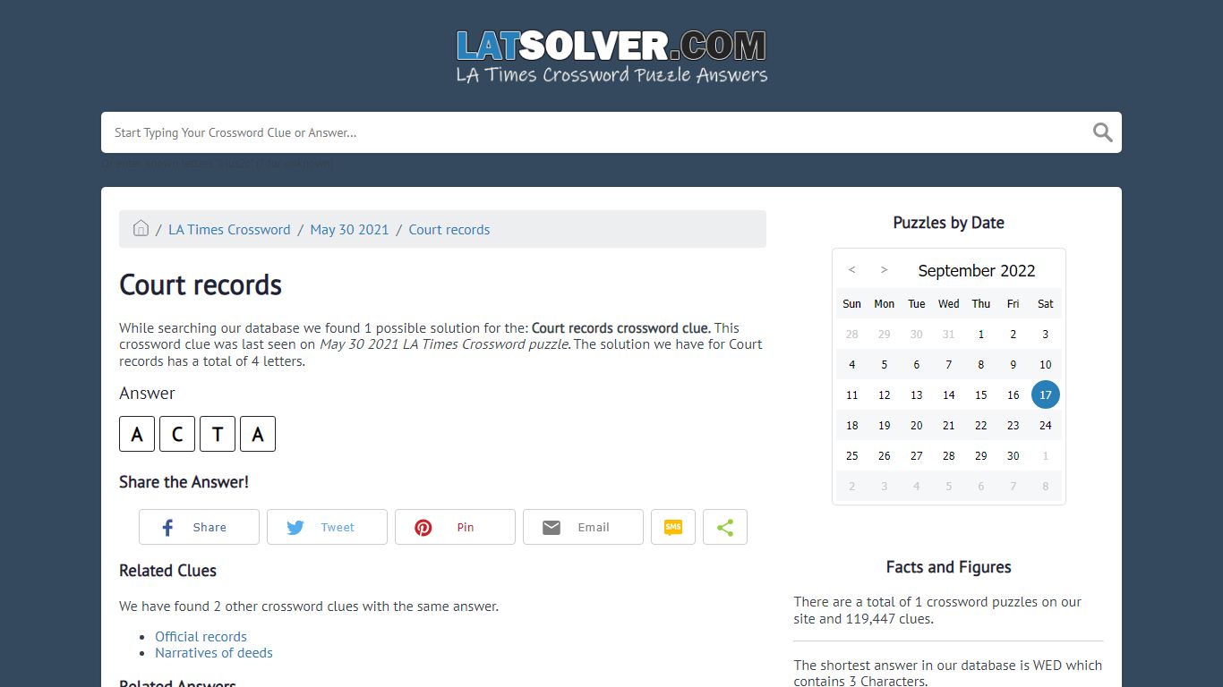 Court records crossword clue - LATSolver.com